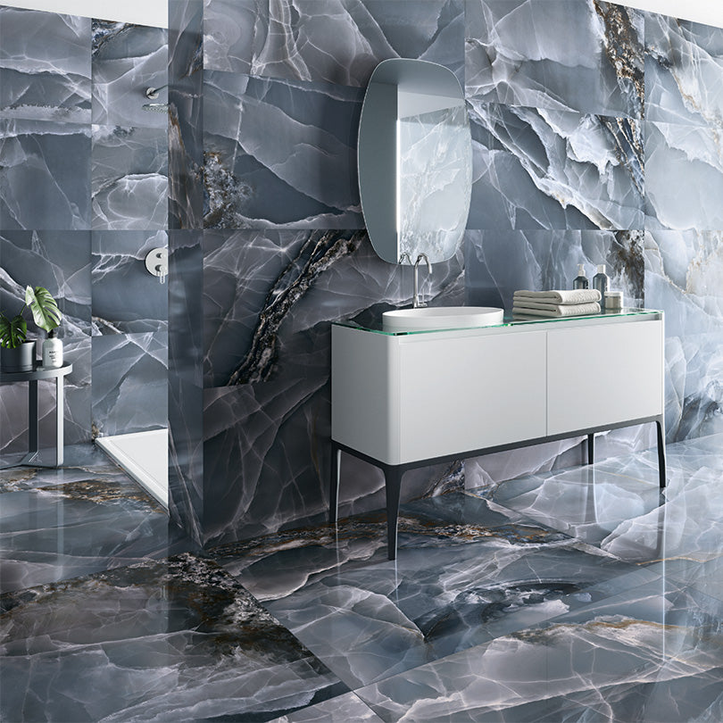 Prestige Blue Onyx Effect Polished Porcelain Tile (Sample)