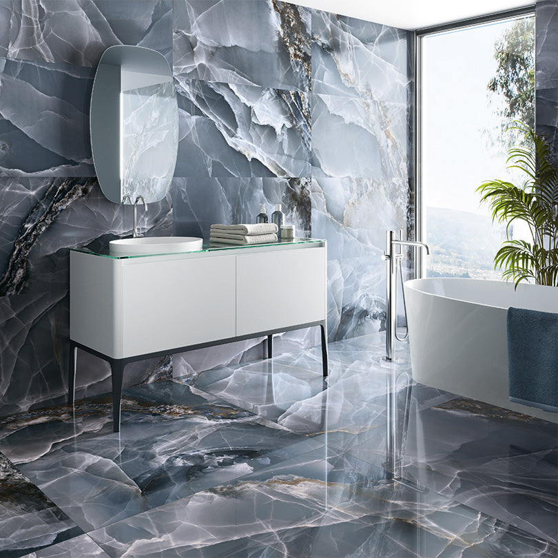 Prestige Blue Onyx Effect Polished Porcelain Tile (Sample)