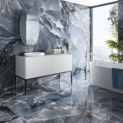 Prestige Blue Onyx Effect Polished Porcelain Tile (Sample)