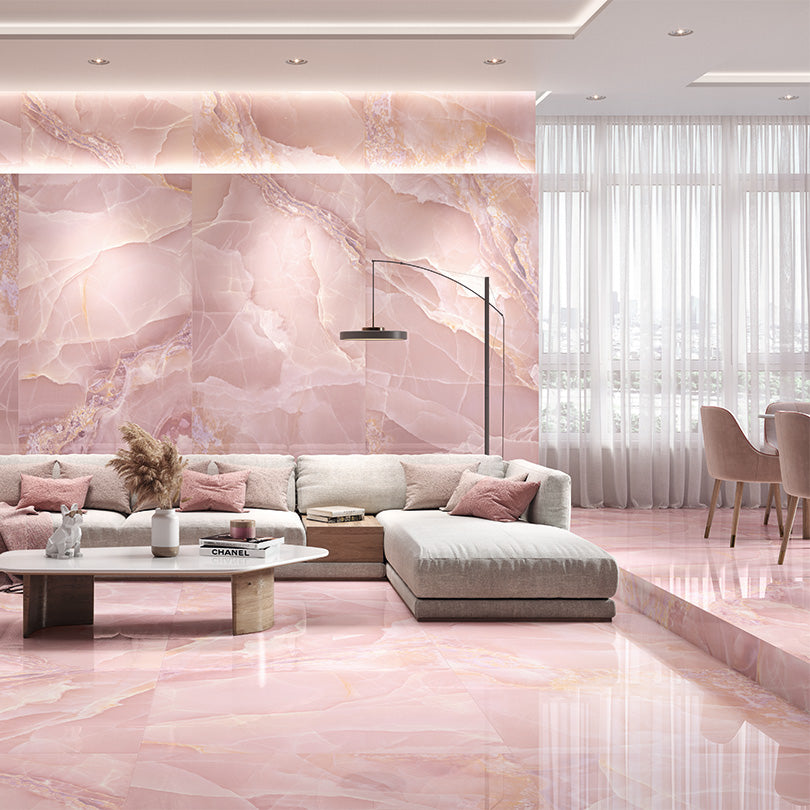 Prestige Rose Pink Onyx Effect Polished Porcelain Tile