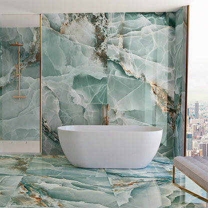 Prestige Turquoise Green Onyx Effect Polished Porcelain Tile