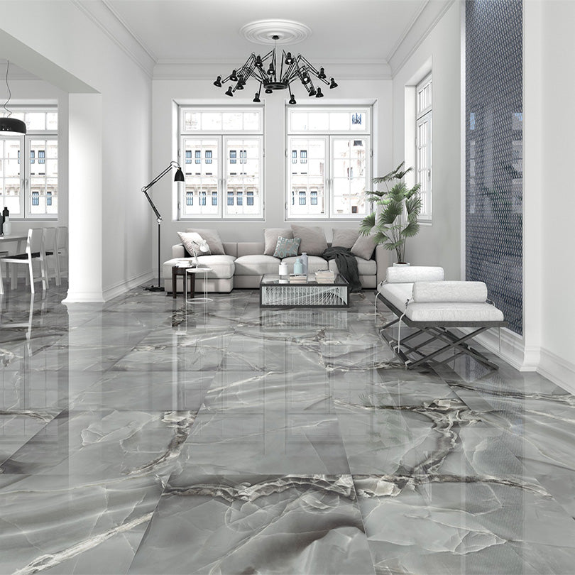 Selene Dark Polished Porcelain Marble Effect Tiles (Sample)