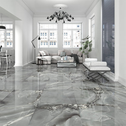 Selene Dark Polished Porcelain Marble Effect Tiles (Sample)
