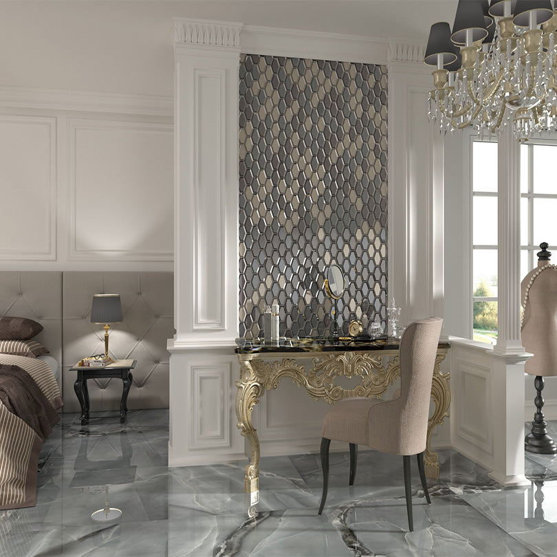 Selene Dark Polished Porcelain Marble Effect Tiles (Sample)