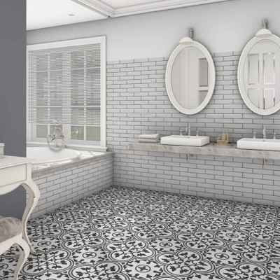 Vintage Patterned Tiles - Grey Patterned Wall Tiles Bathroom