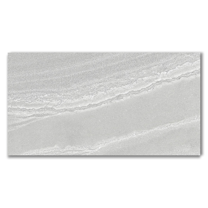 Ornate Sand Grey Polished Porcelain, Slate Effect Floor Tiles B Q